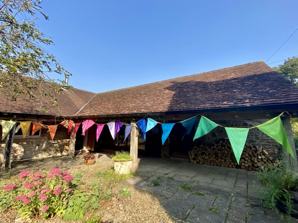 oversized rainbow bunting satin