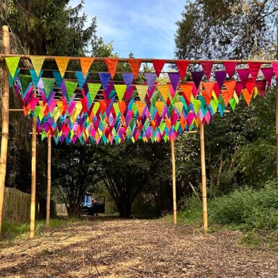 Simple Pergola with Rainbow bunting