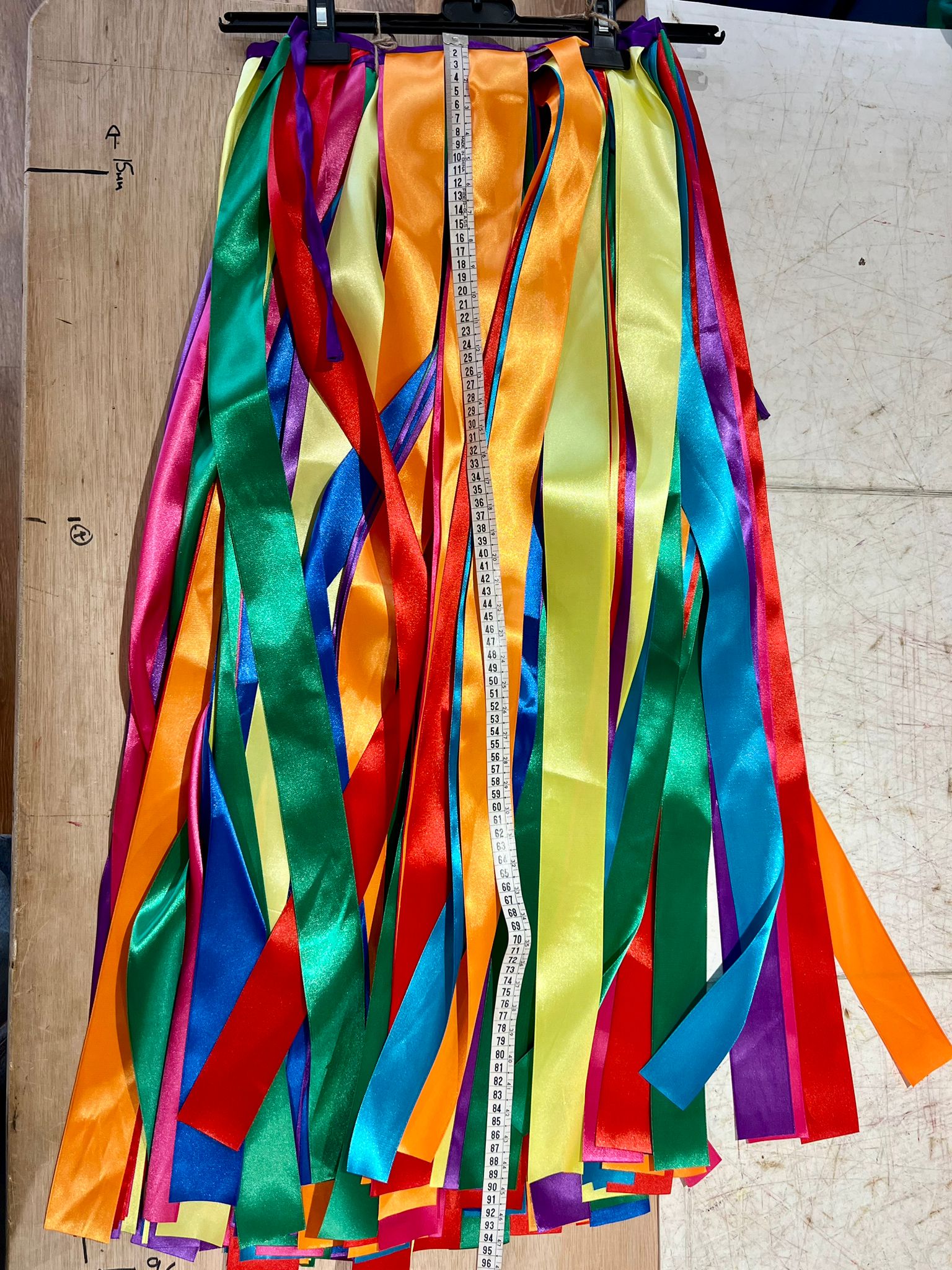 Extra long ribbon rainbow bunting close up