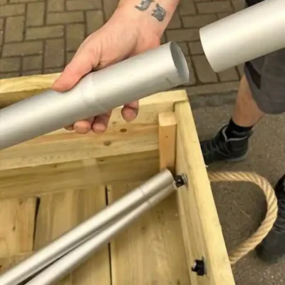 Flag pole in box demo of construction